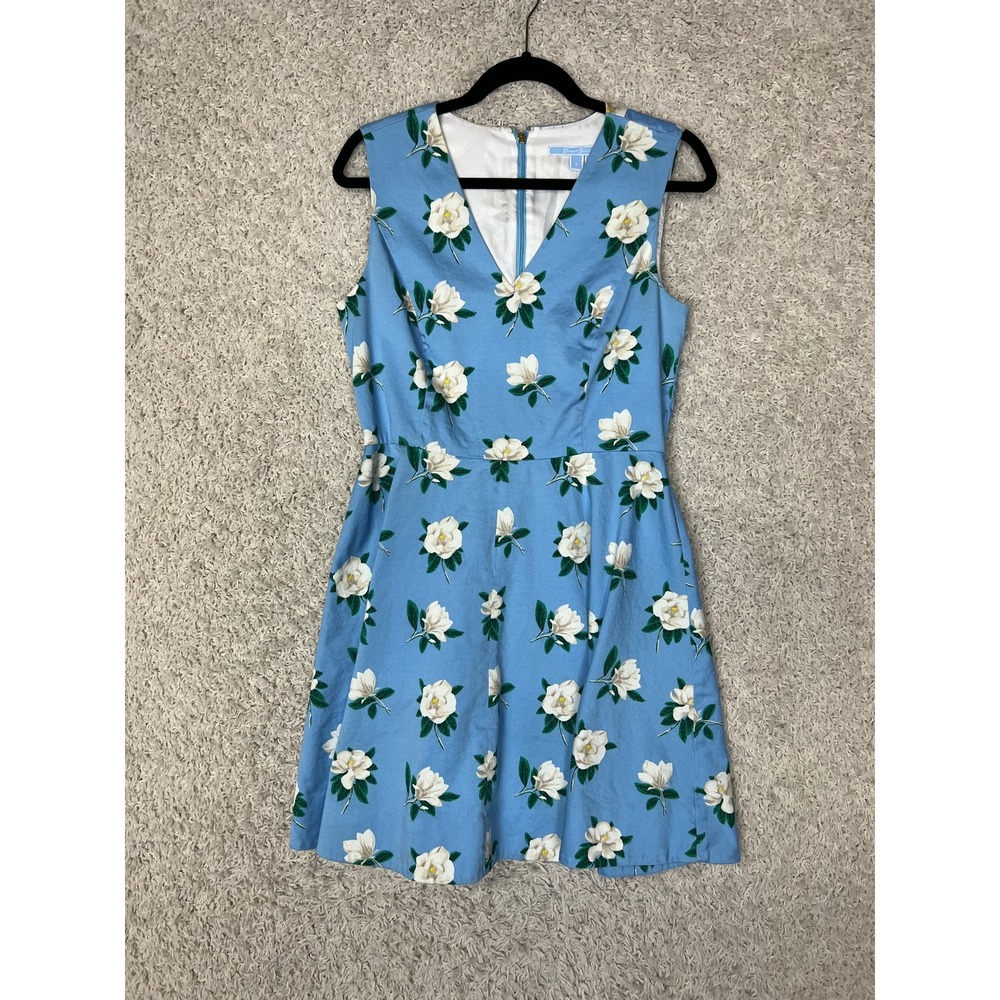 Draper James Sky Blue Floral V-Neck Fit & Flare Dress